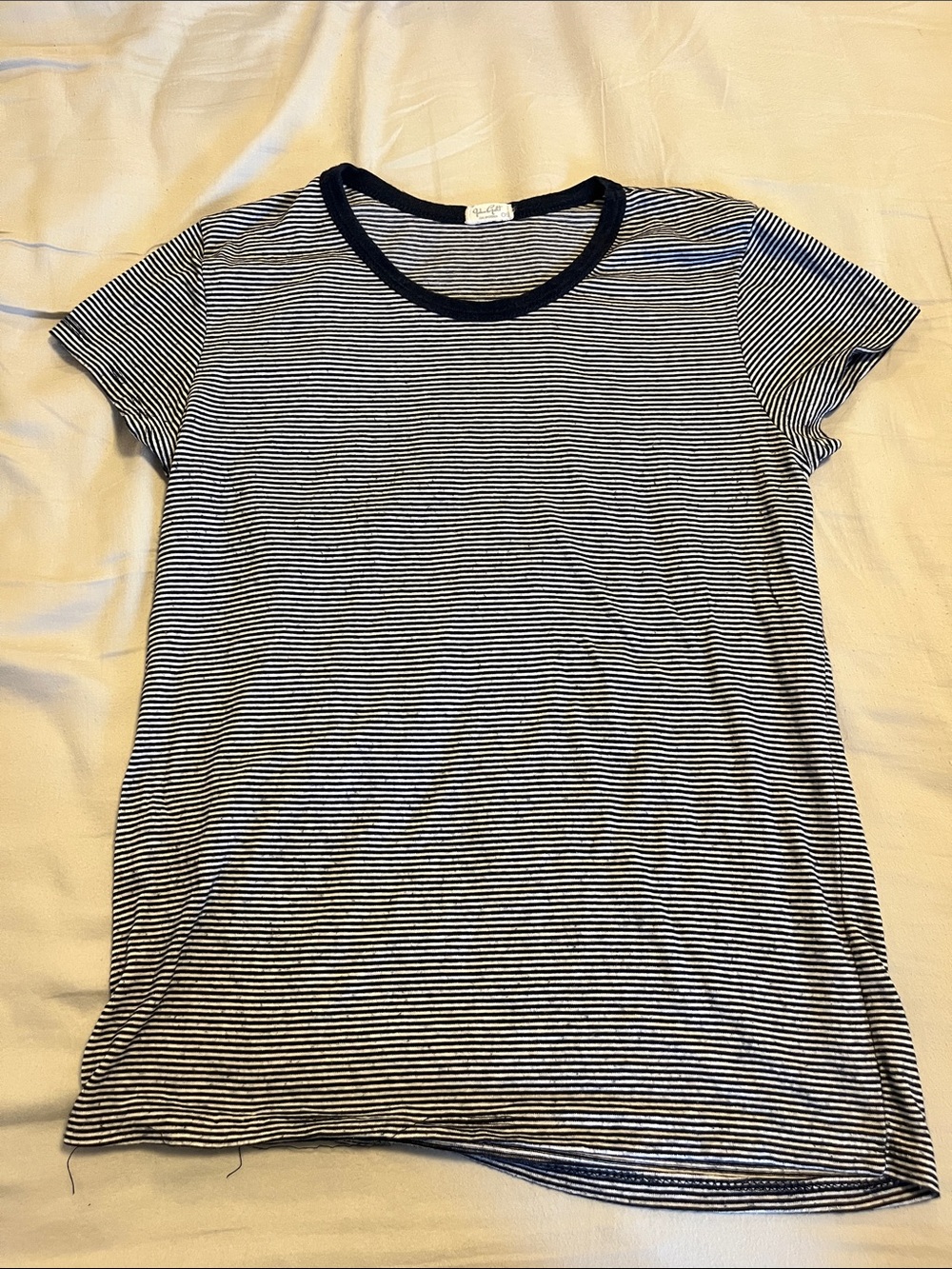 Brandy Melville Navy and White Striped Short Sleeve Tee